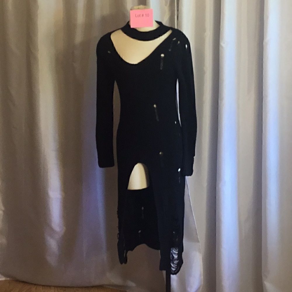 Black long sleeved dress in distressed condition in small by LOVE UNIVERSITY